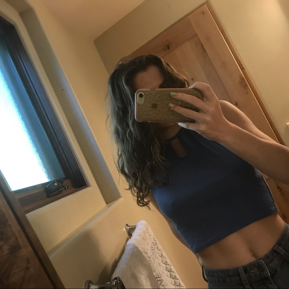 Urban outfitters blue eyelet halter top